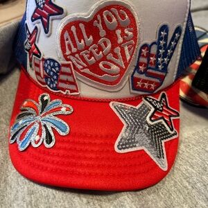 Patriotic Patch Hat  - Red, Blue, White